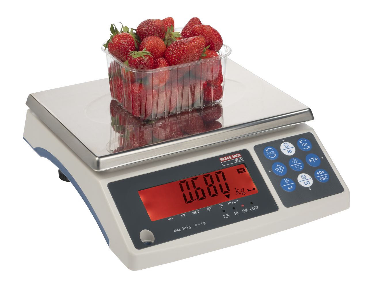 Das Display der Kontrollwaage 924 zeigt rot an, wenn zu viel Gewicht aufgelegt ist